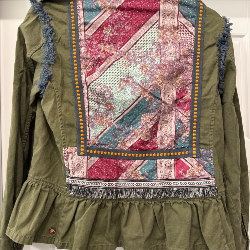 Matilda Jane Green Utility Jacket with Multicolor Pattern